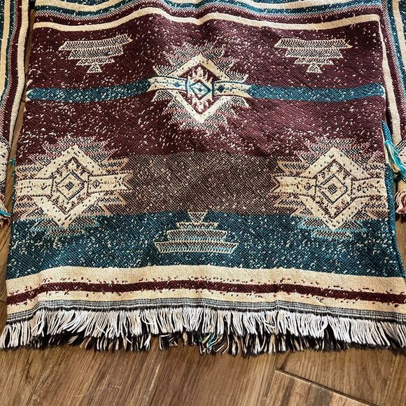 Aztec Wrapper Native American Indian Vintage Tapestry Fringe Sweater NWOT - Picture 10 of 12